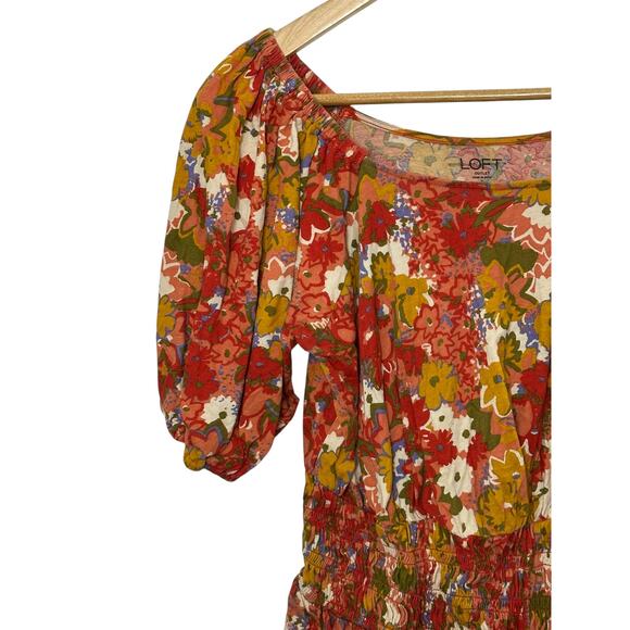 Ann Taylor Loft Orange & Red Short Sleeve Smocked Top Women's Small - Picture 3 of 6